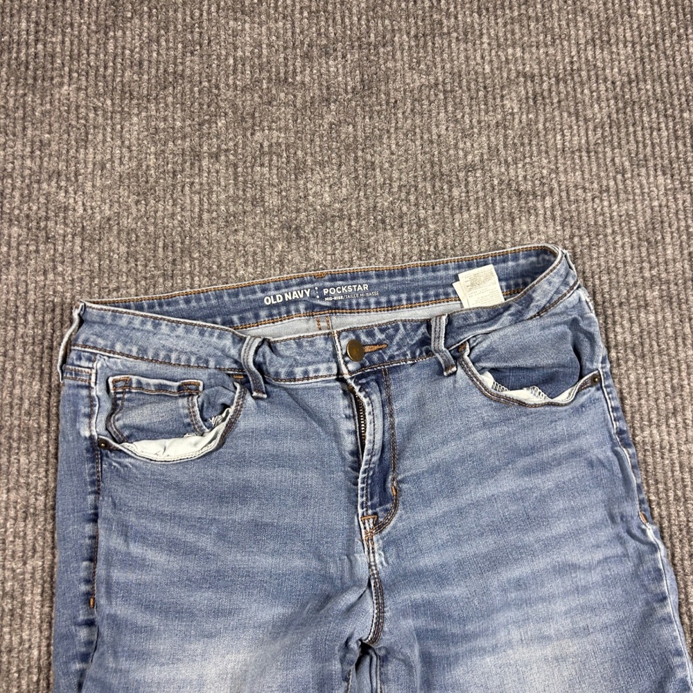 Old Navy Jeans Womens 12 Rockstar Mid Rise Distressed Skinny Regular Blue Denim - Picture 2 of 7